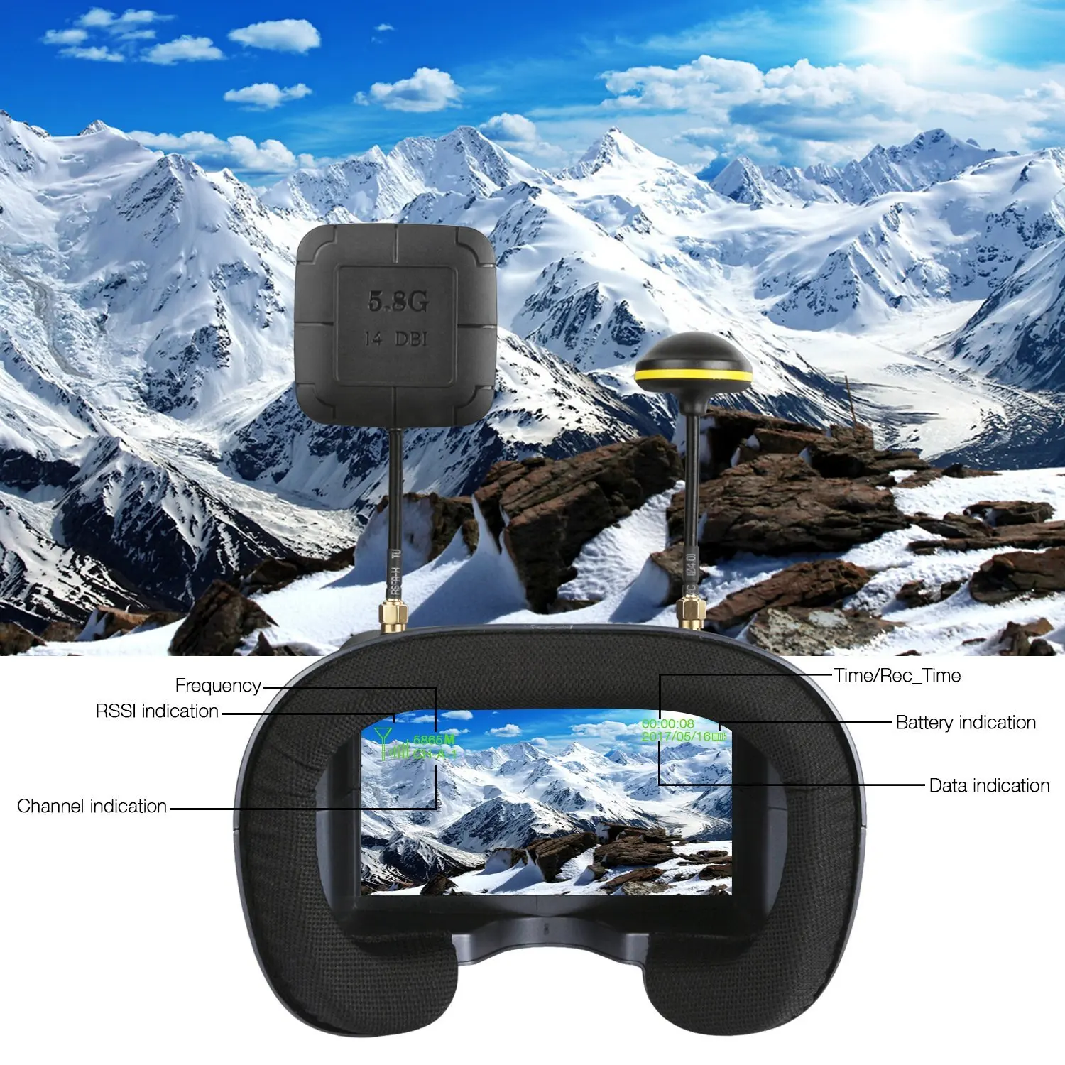 5.8G 40CH 4.3 Inch 800*480 Vid - огляд і ціна Fpv Drone Goggles